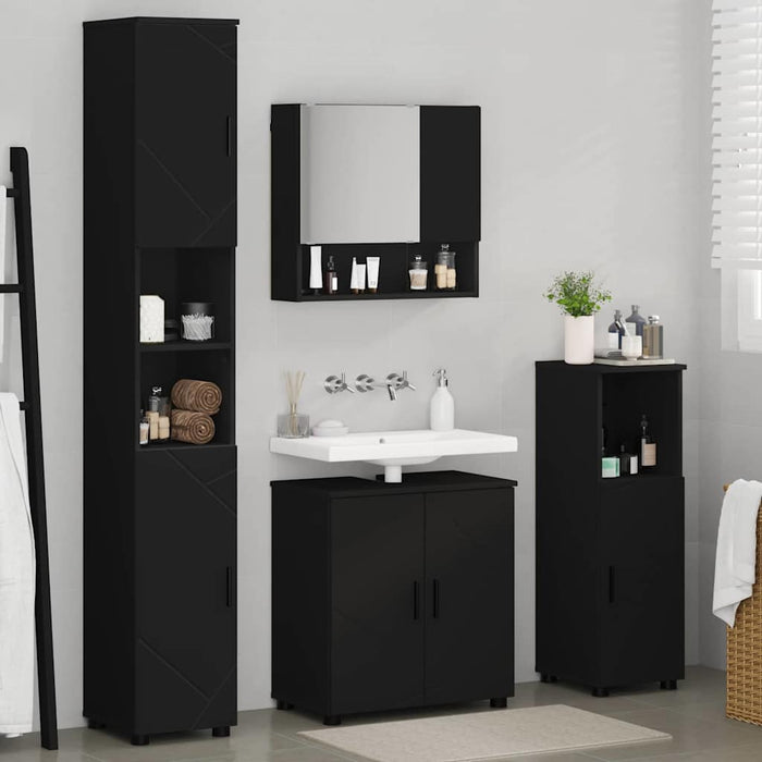 Set de mobilier pentru baie 4 pcs Negru Lemn compozit & Metal WALTI