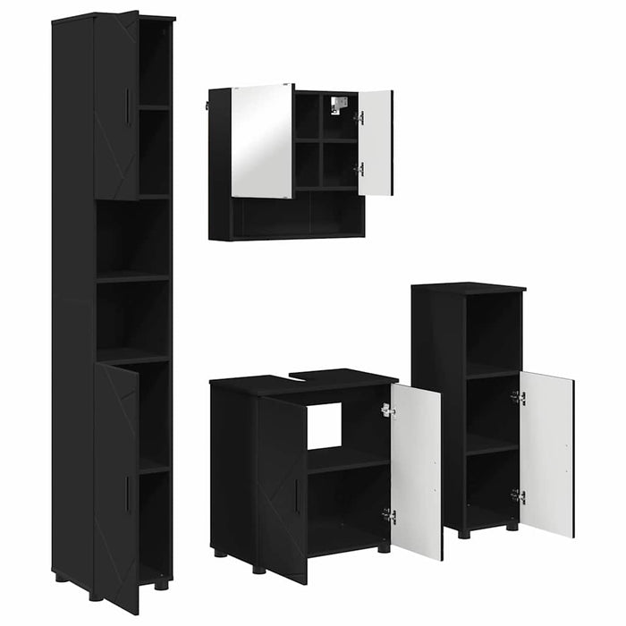 Set de mobilier pentru baie 4 pcs Negru Lemn compozit & Metal WALTI