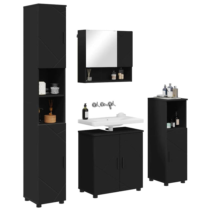 Set de mobilier pentru baie 4 pcs Negru Lemn compozit & Metal WALTI