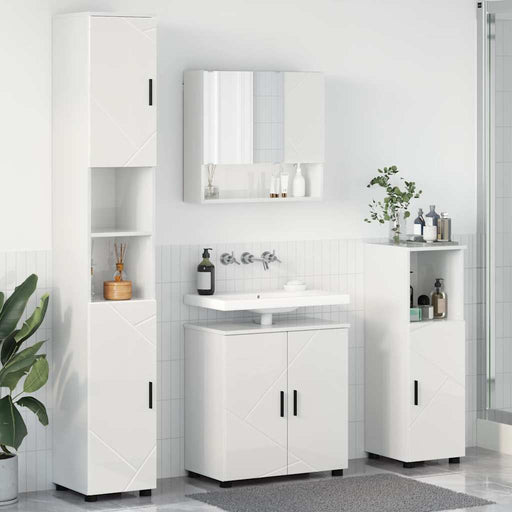 Set de mobilier pentru baie Pe perete cu ușă 4 pcs Alb lucios - WALTI WALTI
