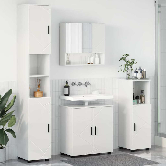 Set de mobilier pentru baie Pe perete cu ușă 4 pcs Alb lucios WALTI