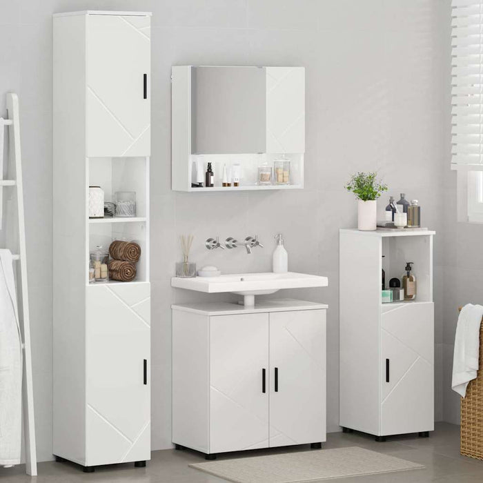 Set de mobilier pentru baie Pe perete cu ușă 4 pcs Alb lucios WALTI