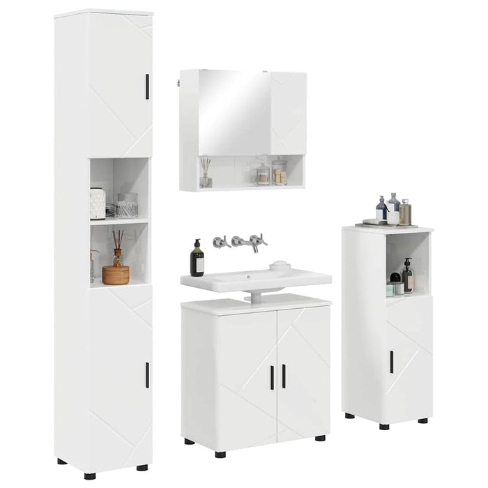 Set de mobilier pentru baie Pe perete cu ușă 4 pcs Alb lucios WALTI