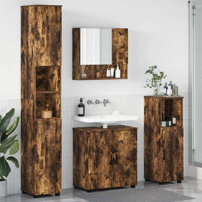 Set de mobilier pentru baie 4 buc. Stejar fumuriu - WALTI WALTI