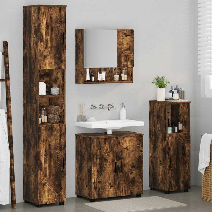 Set de mobilier pentru baie 4 buc. Stejar fumuriu - WALTI WALTI
