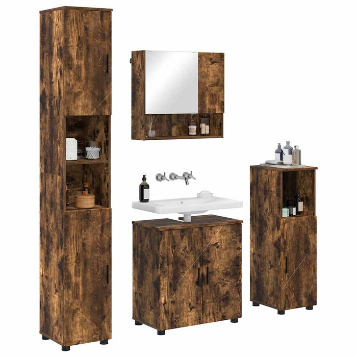 Set de mobilier pentru baie 4 buc. Stejar fumuriu - WALTI WALTI