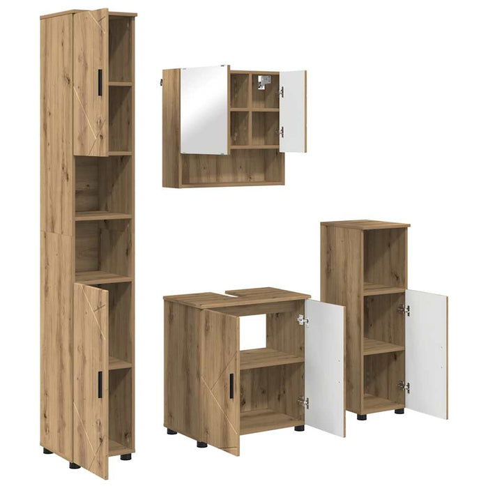 Set de mobilier pentru baie 4 buc. Stejar Artizanal WALTI