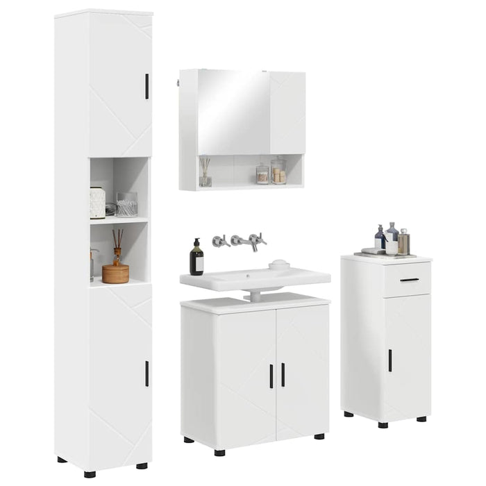 Set de mobilier pentru baie 4 pcs Alb Lemn compozit & Metal WALTI