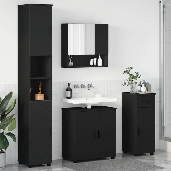 Set de mobilier pentru baie 4 pcs Negru Lemn compozit & Metal WALTI