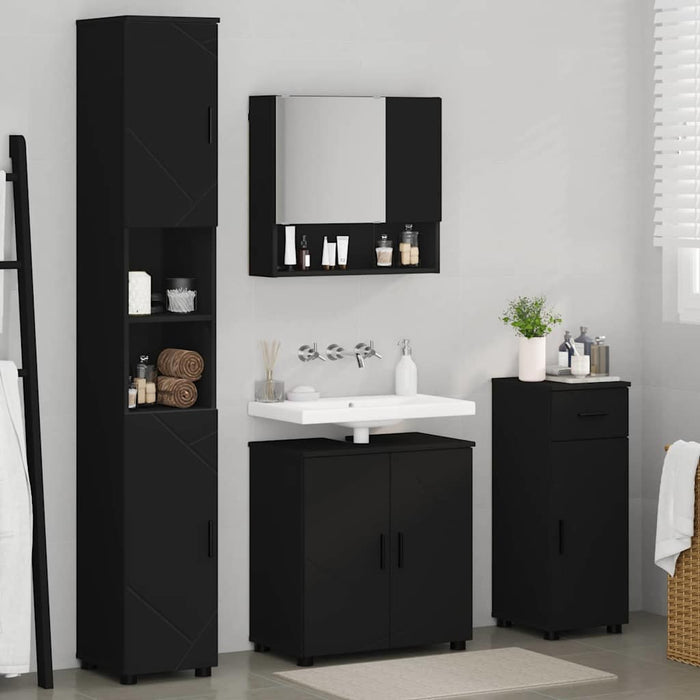 Set de mobilier pentru baie 4 pcs Negru Lemn compozit & Metal WALTI