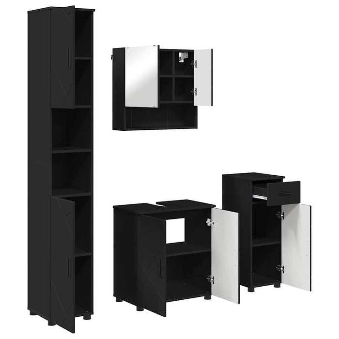 Set de mobilier pentru baie 4 pcs Negru Lemn compozit & Metal WALTI