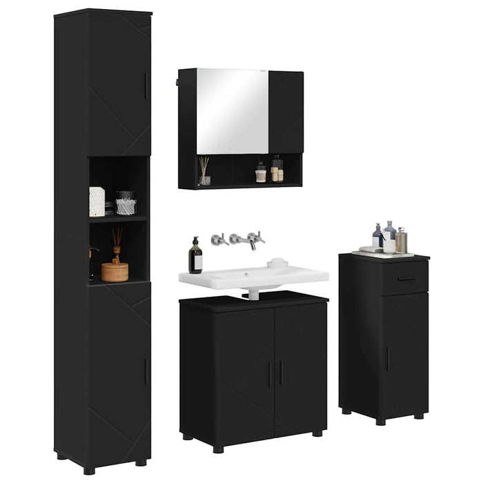 Set de mobilier pentru baie 4 pcs Negru Lemn compozit & Metal WALTI