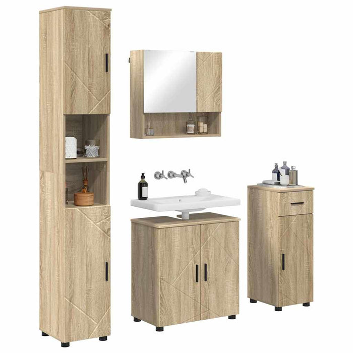 Set de mobilier pentru baie cu sertar 4 pcs Stejar Sonoma WALTI