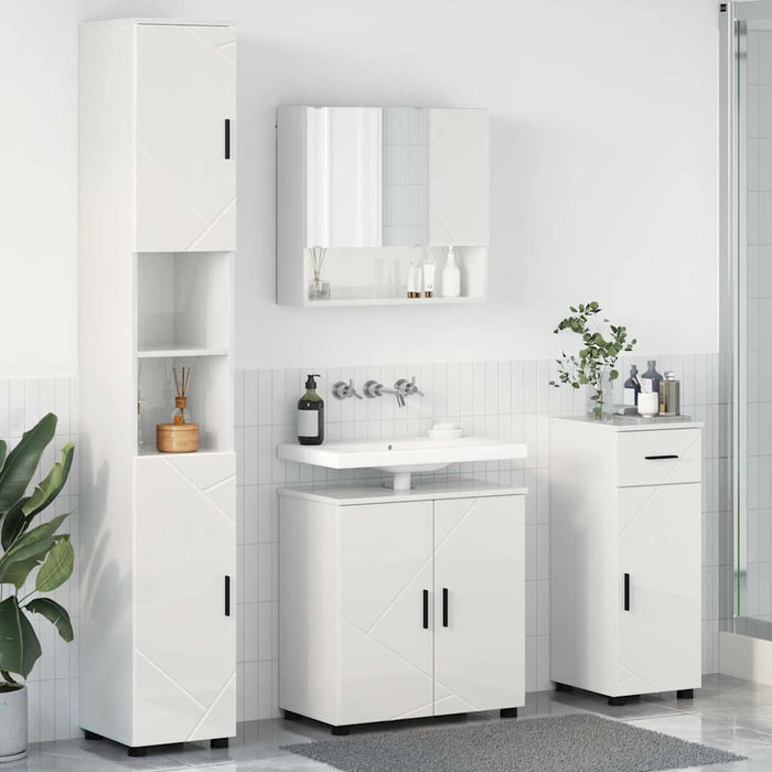 Set de mobilier pentru baie cu sertar cu ușă 4 pcs Alb lucios WALTI