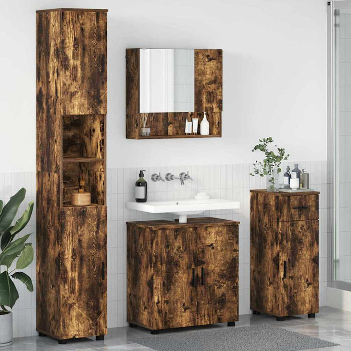Set de mobilier pentru baie 4 buc. Stejar fumuriu WALTI