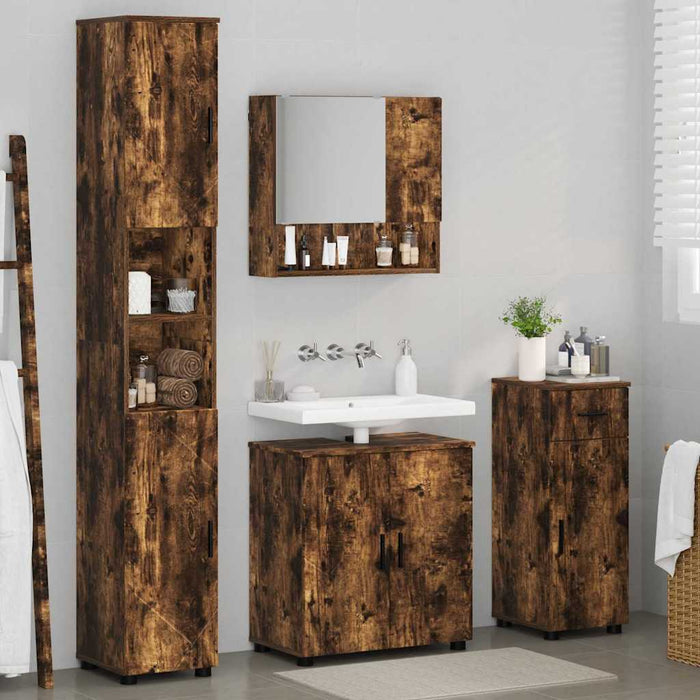Set de mobilier pentru baie 4 buc. Stejar fumuriu WALTI