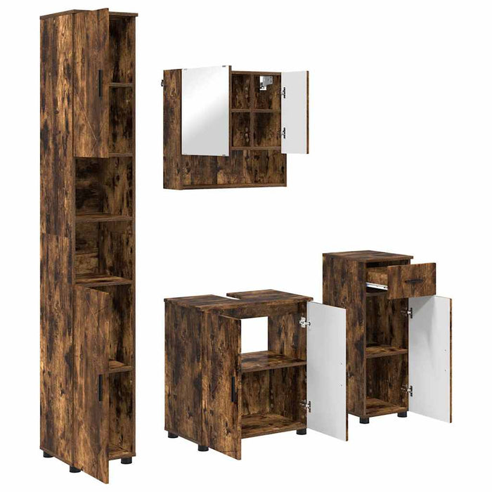 Set de mobilier pentru baie 4 buc. Stejar fumuriu WALTI