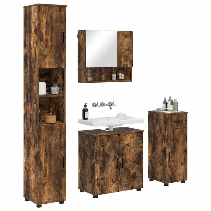 Set de mobilier pentru baie 4 buc. Stejar fumuriu WALTI