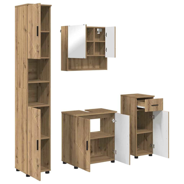 Set de mobilier pentru baie 4 buc. Stejar Artizanal WALTI