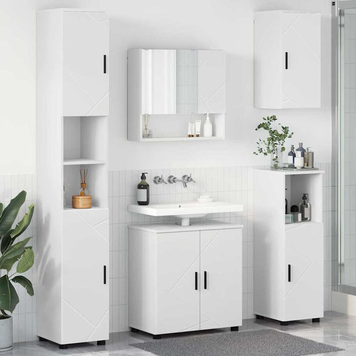 Set de mobilier pentru baie 5 pcs Alb Lemn compozit & Metal WALTI