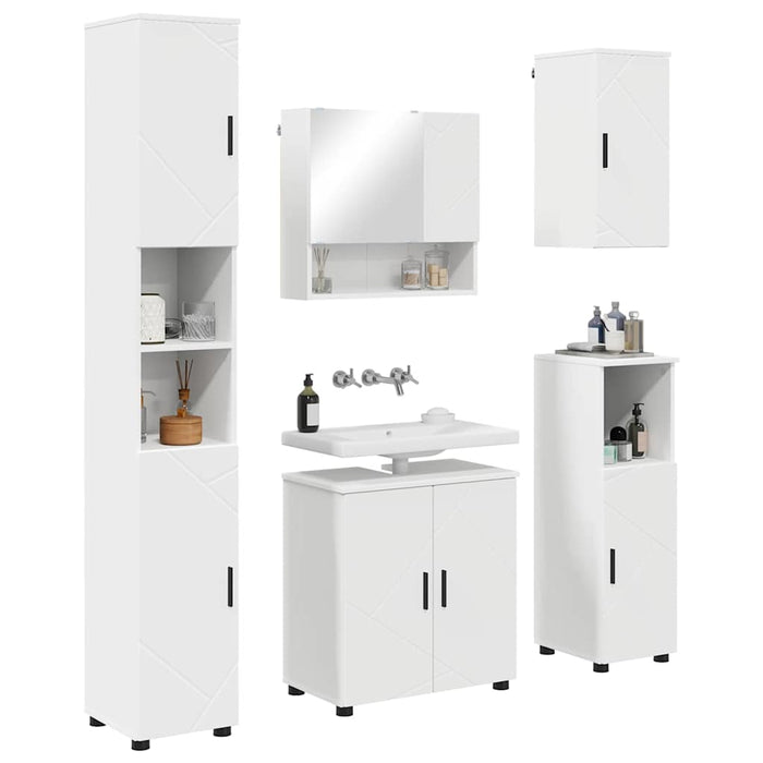 Set de mobilier pentru baie 5 pcs Alb Lemn compozit & Metal WALTI