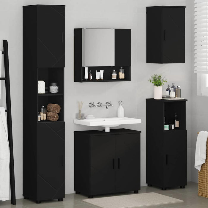 Set de mobilier pentru baie 5 pcs Negru Lemn compozit & Metal WALTI