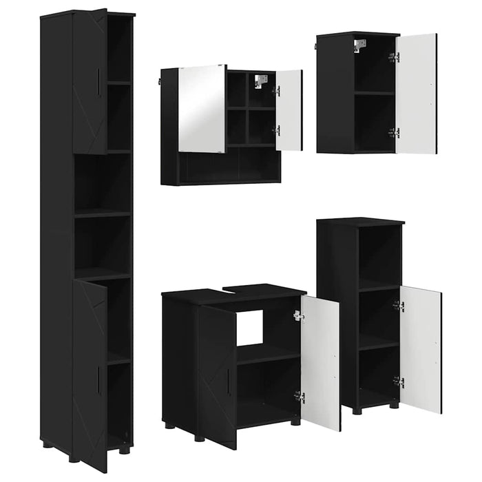 Set de mobilier pentru baie 5 pcs Negru Lemn compozit & Metal WALTI