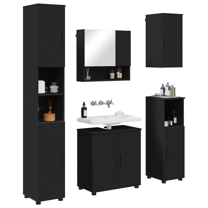 Set de mobilier pentru baie 5 pcs Negru Lemn compozit & Metal WALTI