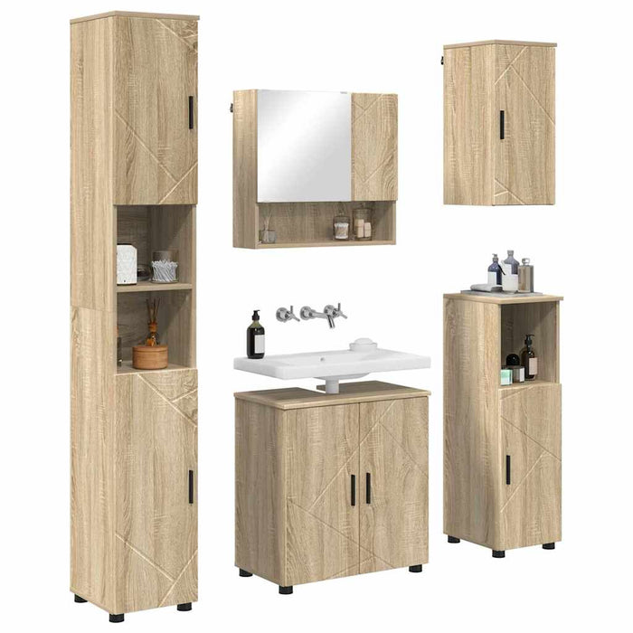 Set de mobilier pentru baie Pe perete 5 pcs Stejar Sonoma WALTI