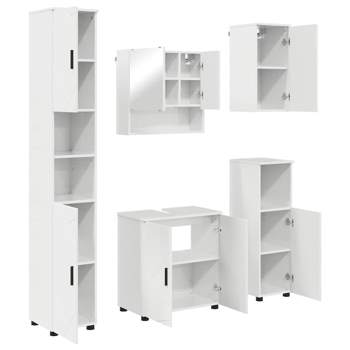 Set de mobilier pentru baie Pe perete 5 pcs Alb foarte lucios - WALTI WALTI