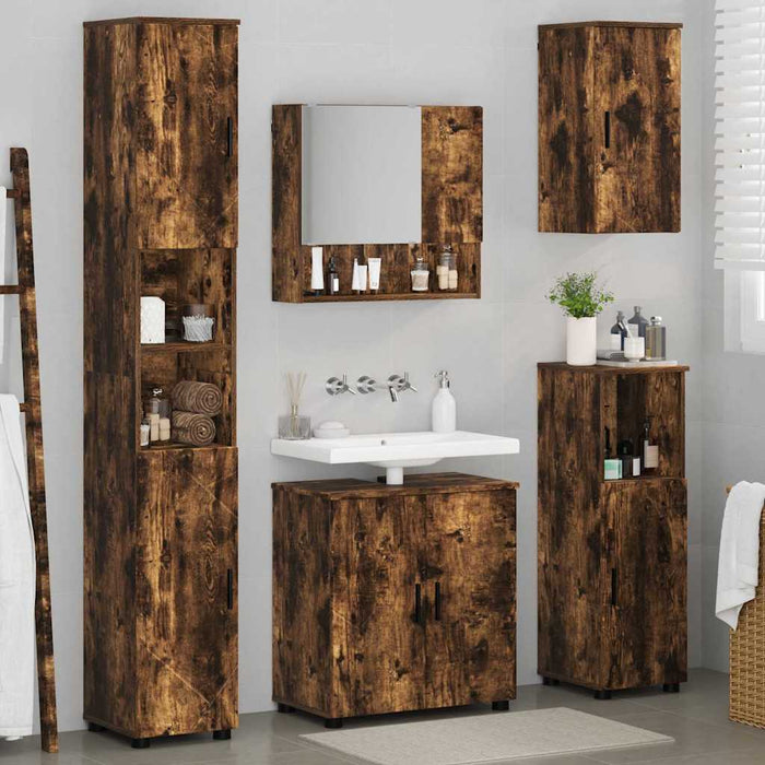 Set de mobilier pentru baie 5 buc. Stejar fumuriu - WALTI WALTI