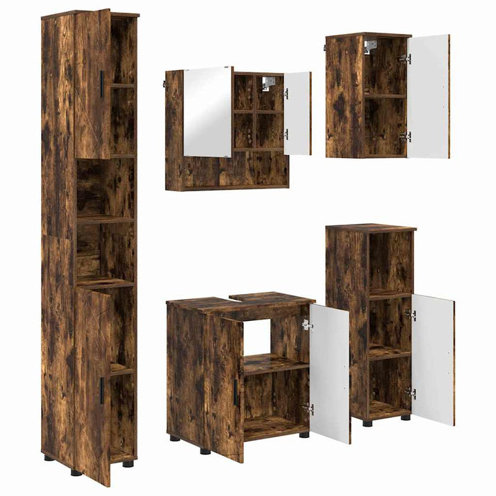 Set de mobilier pentru baie 5 buc. Stejar fumuriu - WALTI WALTI