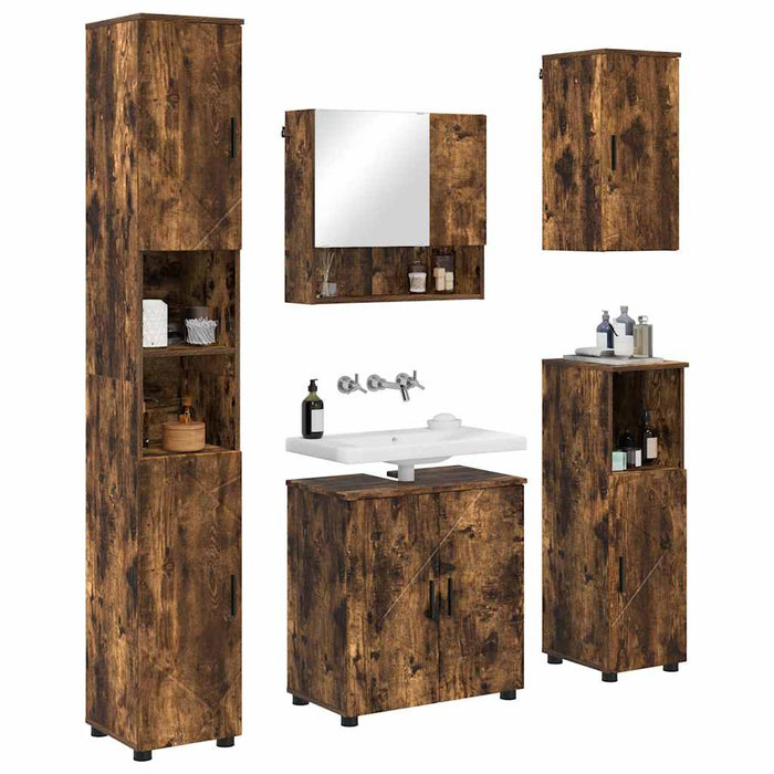 Set de mobilier pentru baie 5 buc. Stejar fumuriu - WALTI WALTI