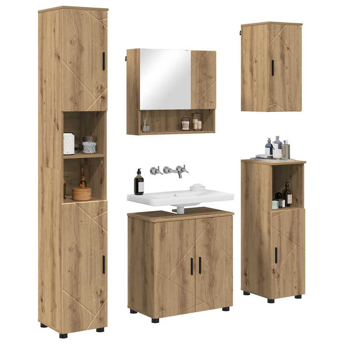 Set de mobilier pentru baie 5 buc. Stejar Artizanal WALTI