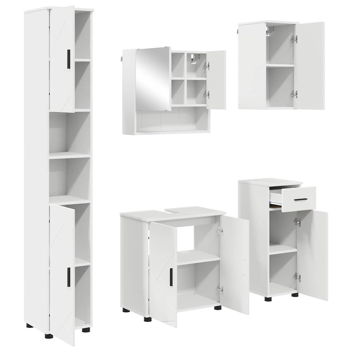 Set de mobilier pentru baie 5 pcs Alb Lemn compozit & Metal WALTI