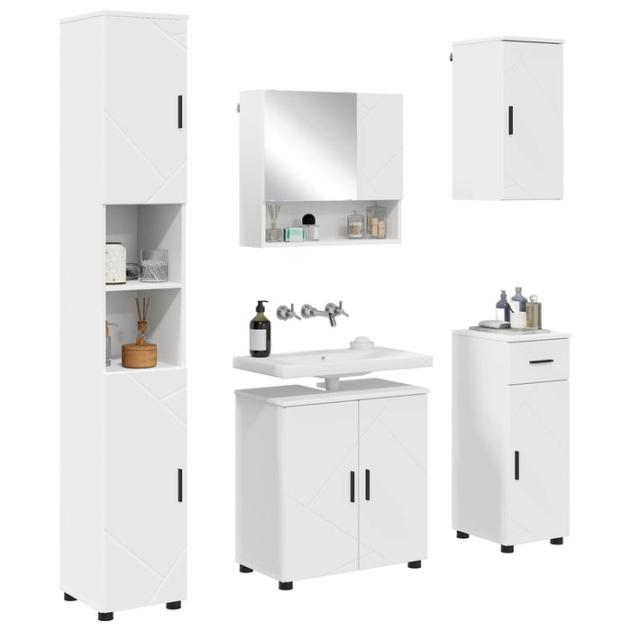 Set de mobilier pentru baie 5 pcs Alb Lemn compozit & Metal WALTI