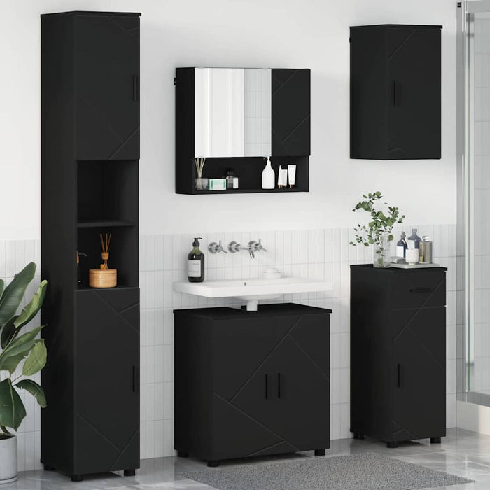 Set de mobilier pentru baie 5 pcs Negru Lemn compozit & Metal WALTI