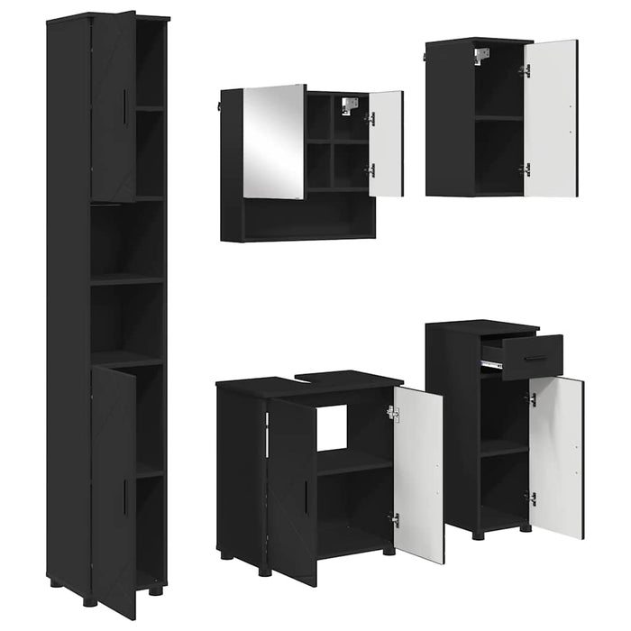 Set de mobilier pentru baie 5 pcs Negru Lemn compozit & Metal WALTI