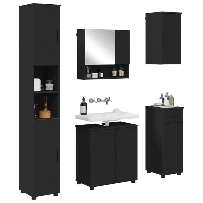Set de mobilier pentru baie 5 pcs Negru Lemn compozit & Metal WALTI