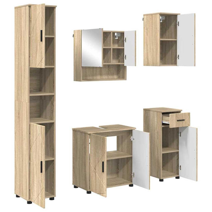 Set de mobilier pentru baie cu sertar 5 pcs Stejar Sonoma WALTI