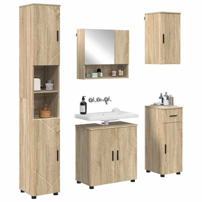 Set de mobilier pentru baie cu sertar 5 pcs Stejar Sonoma WALTI