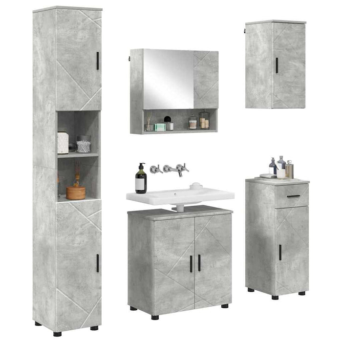 Set de mobilier pentru baie cu sertar 5 pcs Gri din beton WALTI