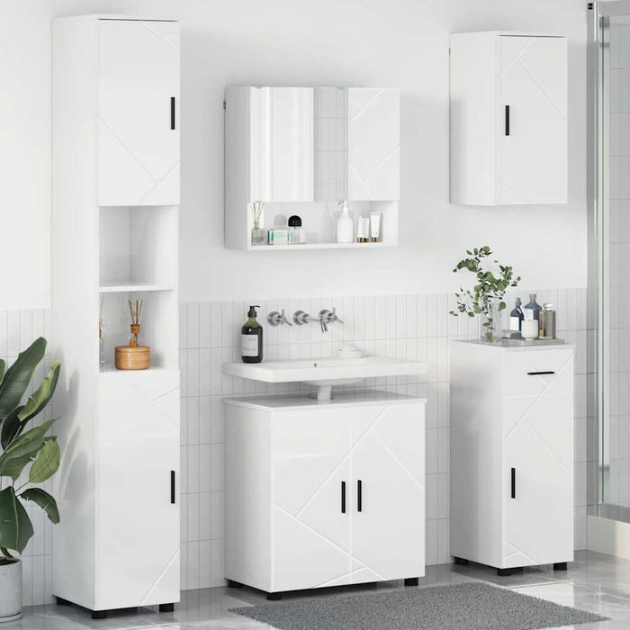 Set de mobilier pentru baie cu sertar 5 pcs Alb foarte lucios - WALTI WALTI