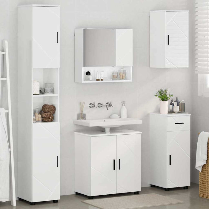 Set de mobilier pentru baie cu sertar 5 pcs Alb foarte lucios - WALTI WALTI
