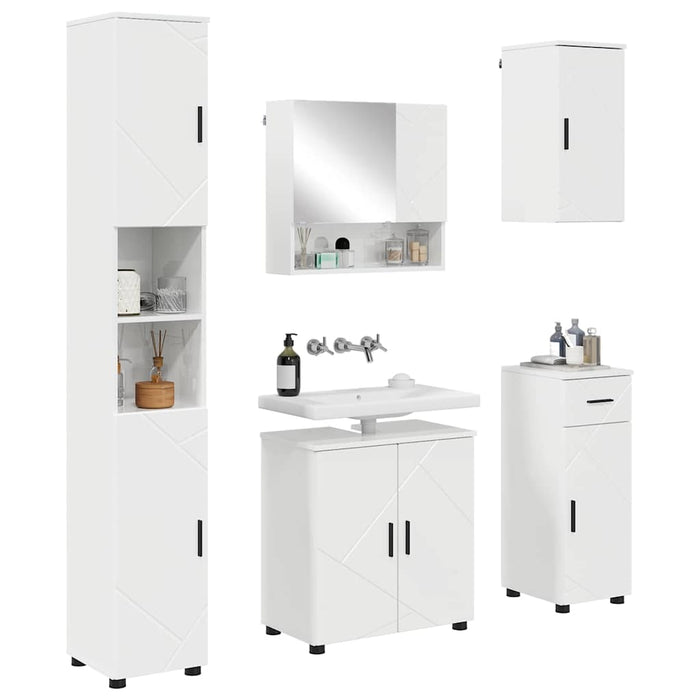 Set de mobilier pentru baie cu sertar 5 pcs Alb foarte lucios - WALTI WALTI