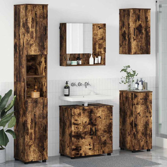 Set de mobilier pentru baie 5 buc. Stejar fumuriu WALTI