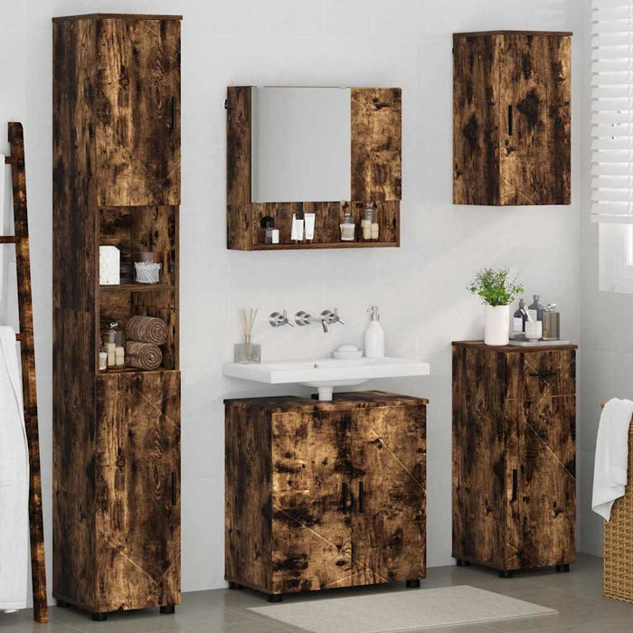 Set de mobilier pentru baie 5 buc. Stejar fumuriu WALTI