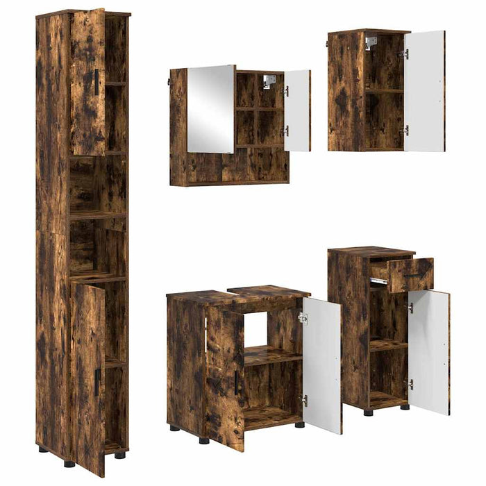 Set de mobilier pentru baie 5 buc. Stejar fumuriu WALTI