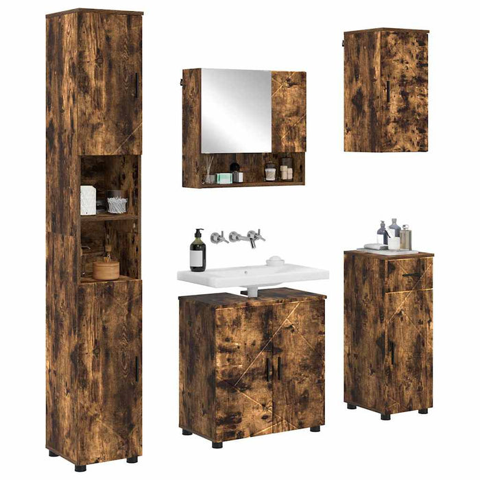 Set de mobilier pentru baie 5 buc. Stejar fumuriu WALTI