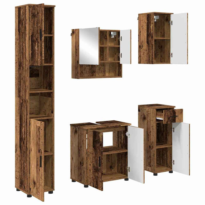 Set de mobilier pentru baie 5 buc. Lemn Vechi 61 x 35 x 64 cm WALTI
